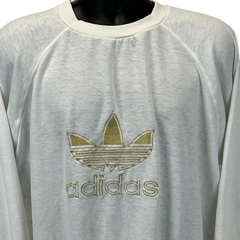 Vintage 90s Adidas Trefoil Sweatshirt Big Logo Spell Out Crew White Mens L Large
